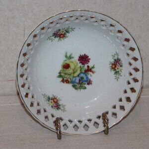 Vintage M K Japan Reticulated Hand Painted Lattice Bowl